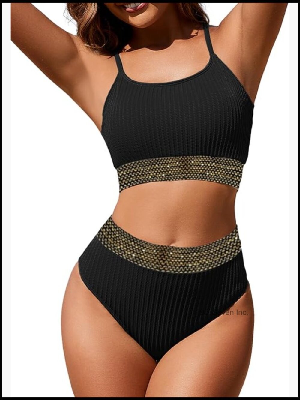 High Waisted Ribbed Bikini Set Crop Top Cheeky Bathing Suits